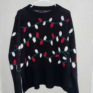 Festive Holiday Sweater - Black with Red and White Lights